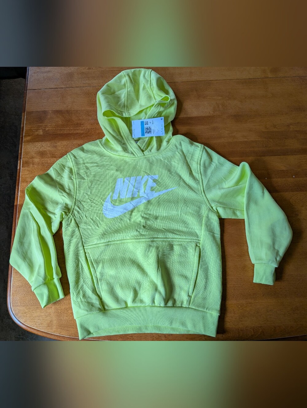 Nike Kids Neon Yellow Pullover Hoodie with White Logo
